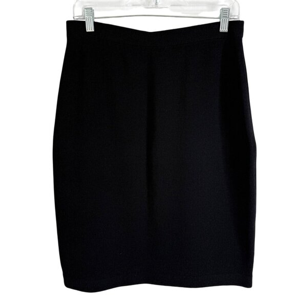St. John Basics Black Knit Pencil Skirt Santana Knit Womens Size 10 Made In USA - Picture 2 of 6